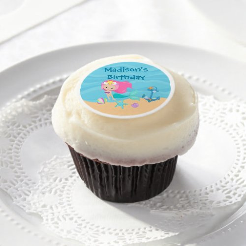 Pretty Mermaid Girl Custom Kids Birthday Party Edible Frosting Rounds