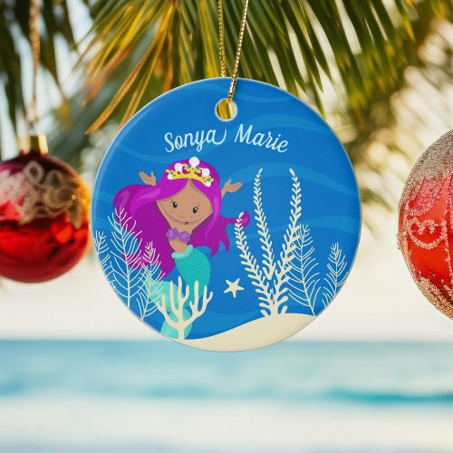 Pretty Mermaid Girl Ocean Childrens Custom Beach Ceramic Ornament