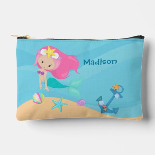 Pretty Mermaid Girl Personalized Kids Beach Accessory Pouch