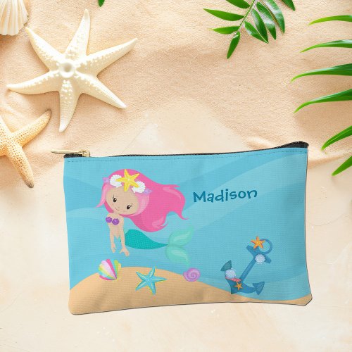 Pretty Mermaid Girl Personalized Kids Beach Accessory Pouch