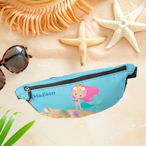 Pretty Mermaid Girl Personalized Kids Beach Fanny Pack