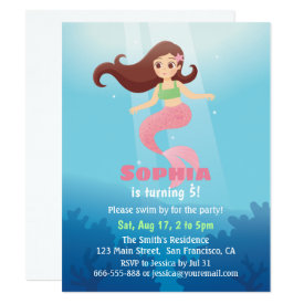 Pretty Mermaid Girl Under the Sea Birthday Party Card