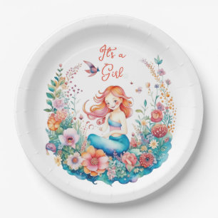 Pretty Mermaid Girl's Baby Shower It's a Girl Paper Plates
