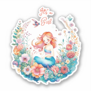 Pretty Mermaid Girl's Baby Shower It's a Girl Sticker