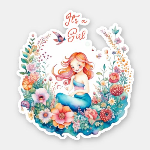 Pretty Mermaid Girls Baby Shower Its a Girl Sticker