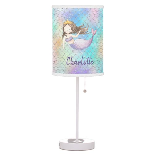 Pretty Mermaid Personalized Name Pink Purple Table Lamp