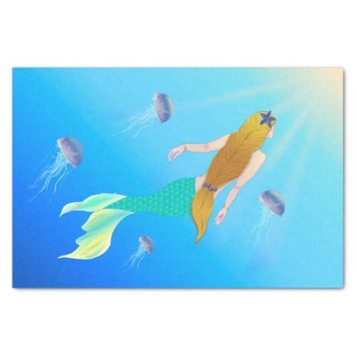 Pretty Mermaid Princess Swimming to Surface Tissue Paper