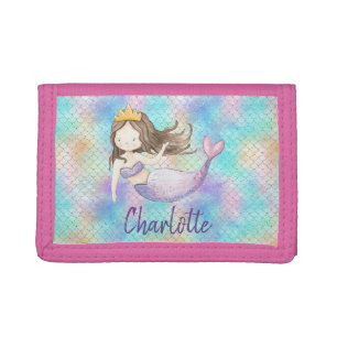 Pretty Mermaid Purple Name Personalized Tri-fold Wallet