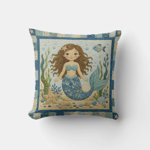 Pretty Mermaid Quilt Throw Pillow