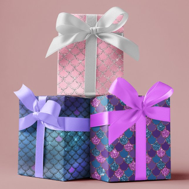 Pretty Mermaid Scales glitter Purple Blue Wrapping Paper Sheets (Creator Uploaded)