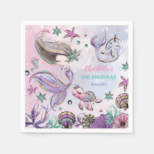 Pretty Mermaid Sea Turtle Narwhal Birthday Girl Napkins