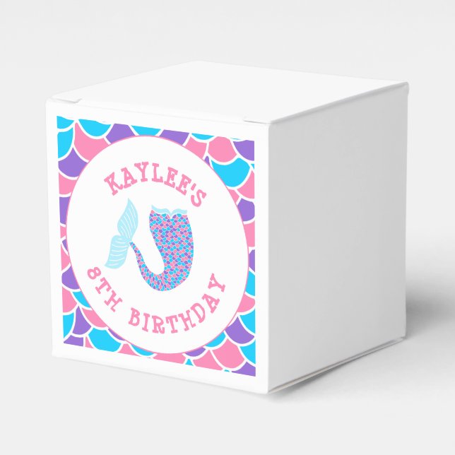 Pretty Mermaid Tail Girl Birthday Party Favor Boxes (Front Side)
