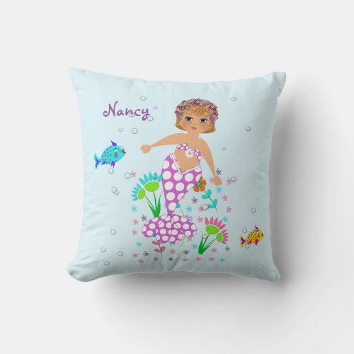 Pretty Mermaid Themed Personalized Design Throw Pillow