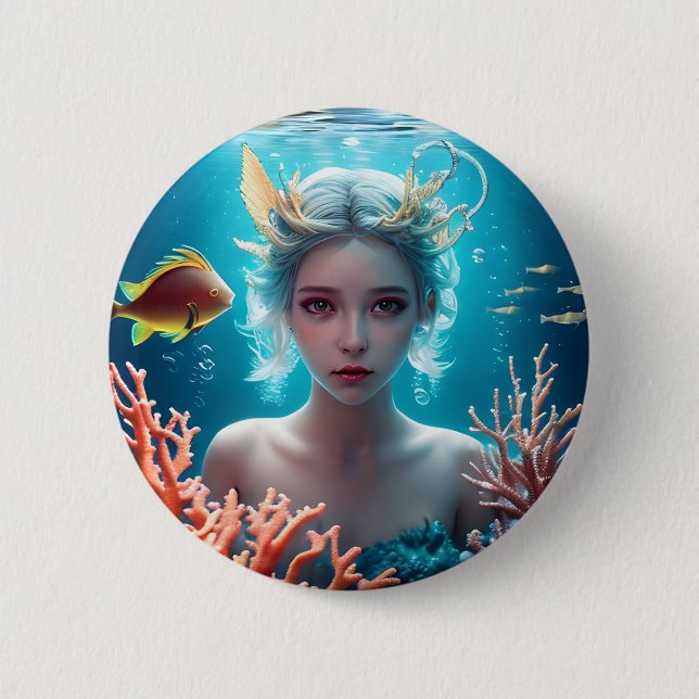 Pretty Mermaid Under the Water Button (Front)