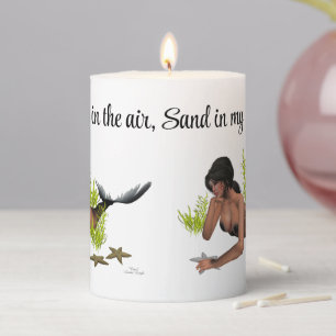 Pretty Mermaid With Starfish Pillar Candle