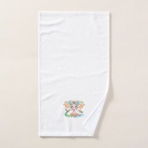 Pretty Mermaid with Turtle on White Hand Towel