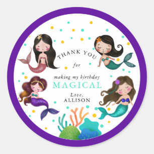 Pretty Mermaids Under the Sea Girls Birthday Classic Round Sticker
