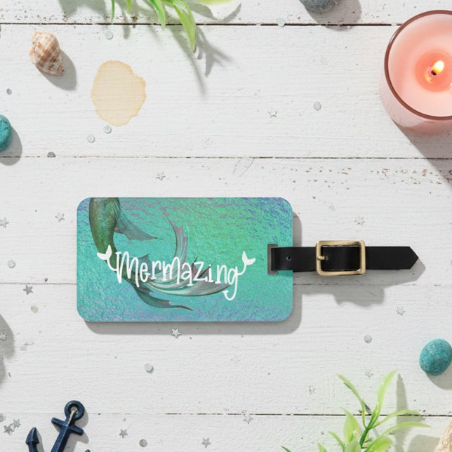 Pretty Mermazing mermaid Tail Iridescent Luggage Tag (Creator Uploaded)