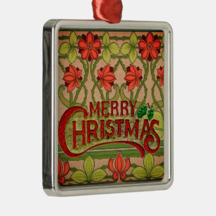 Pretty Merry Christmas Art Nouveau Victorian Metal Ornament