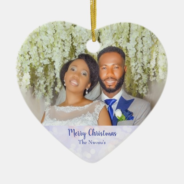 Pretty Merry Christmas Wedding Photo  Ceramic Ornament (Front)