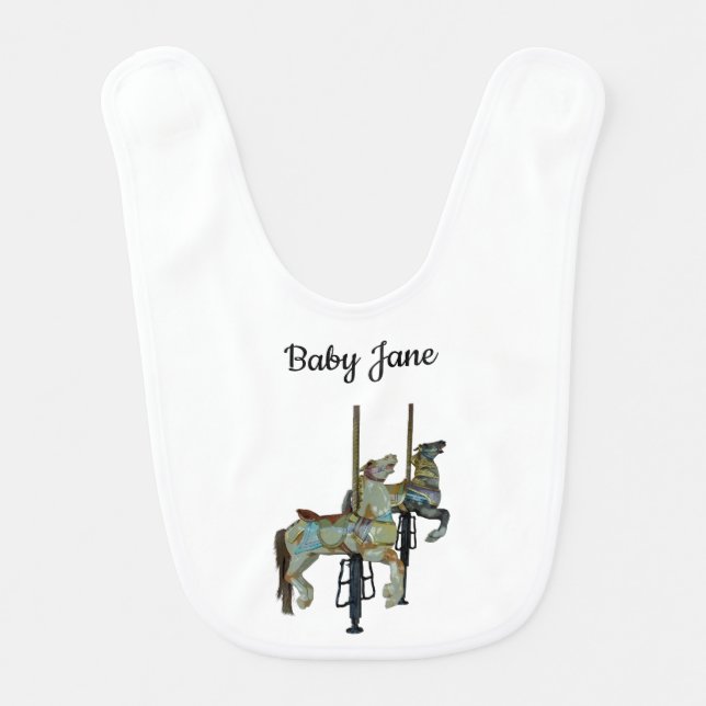Pretty Merry Go Round Carousel Horses Baby Bib (Front)