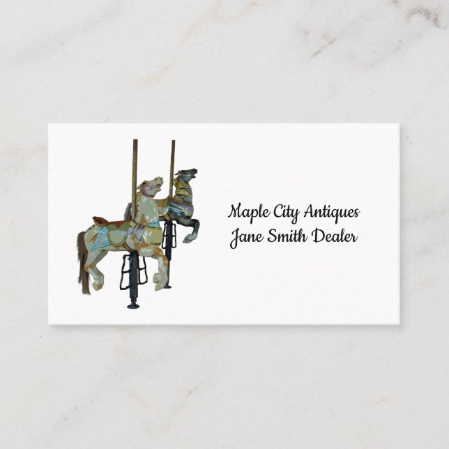 Pretty Merry Go Round Carousel Horses Business Card (Front)