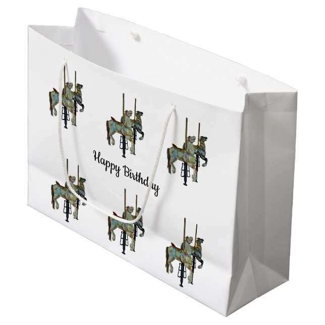 Pretty Merry Go Round Carousel Horses Pattern Large Gift Bag (Front Angled)