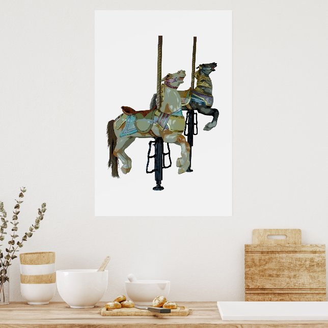 Pretty Merry Go Round Carousel Horses Poster (Kitchen)