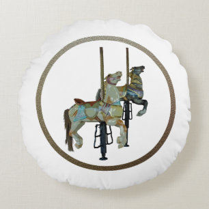 Pretty Merry Go Round Carousel Horses Round Pillow