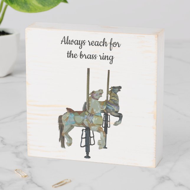 Pretty Merry Go Round Carousel Horses  Wooden Box Sign (In Situ Horizontal)