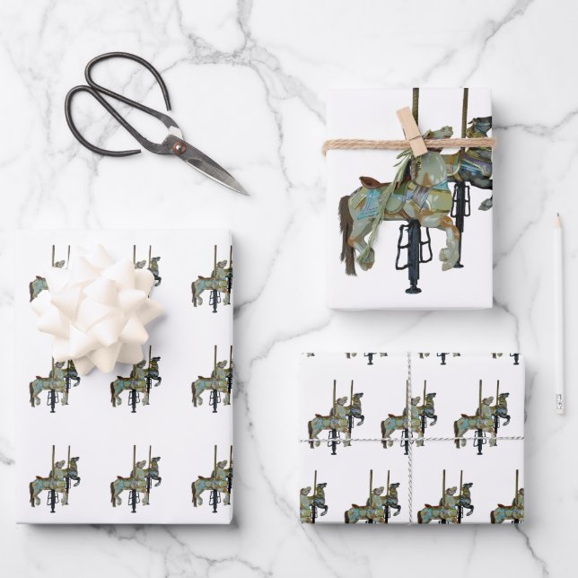Pretty Merry Go Round Carousel Horses  Wrapping Paper Sheets (Front)