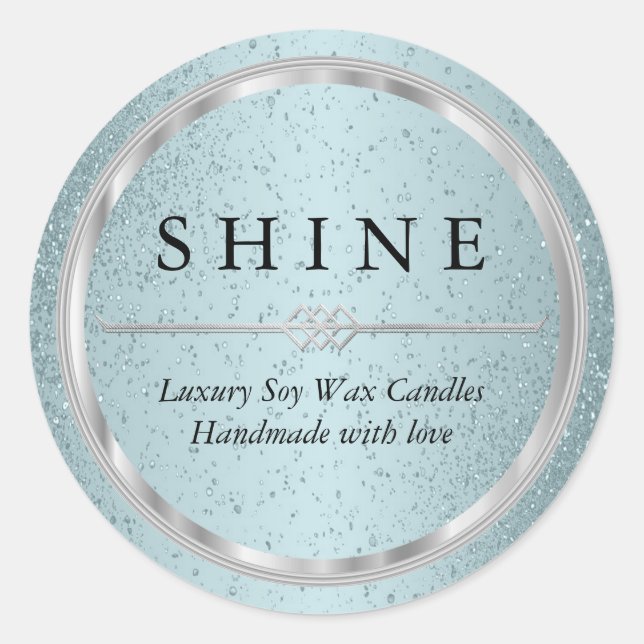 Pretty Metallic Silver and Aqua Blue Labels (Front)