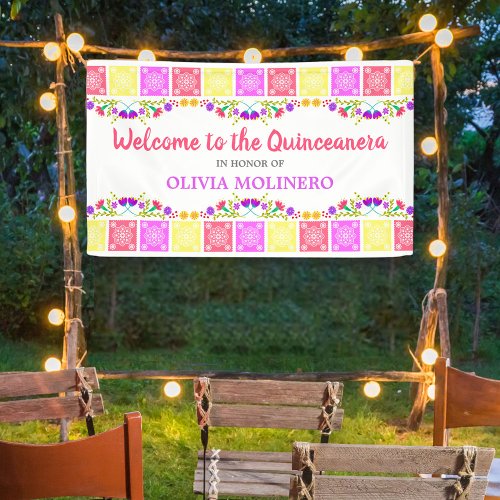 Pretty Mexican Fiesta Floral Quinceanera Welcome Banner