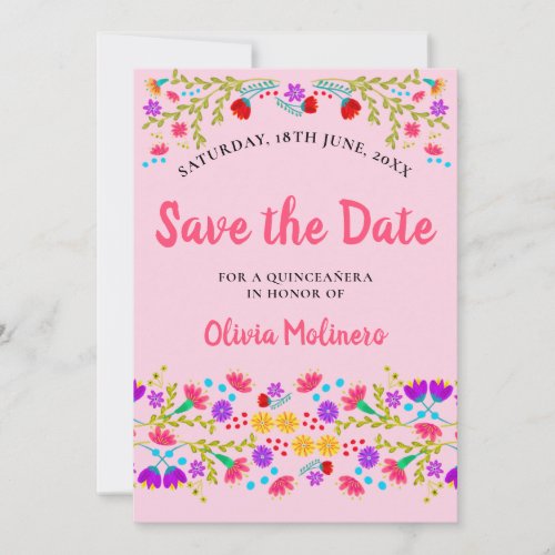 Pretty Mexican Fiesta Flowers Pink Floral Save The Date