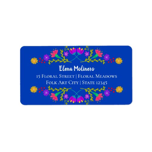 Pretty Mexican Fiesta Folk Art Royal Blue Address Label