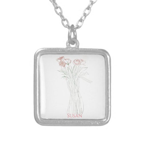 Pretty Minimal Modern Flower Outline For Women  Silver Plated Necklace