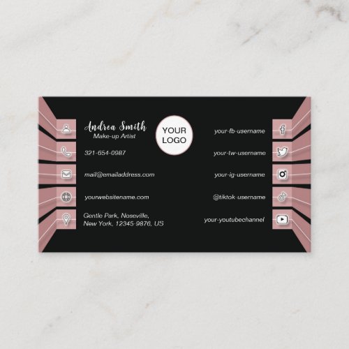 Pretty Minimalist Black and Pink Peach White Icons Business Card