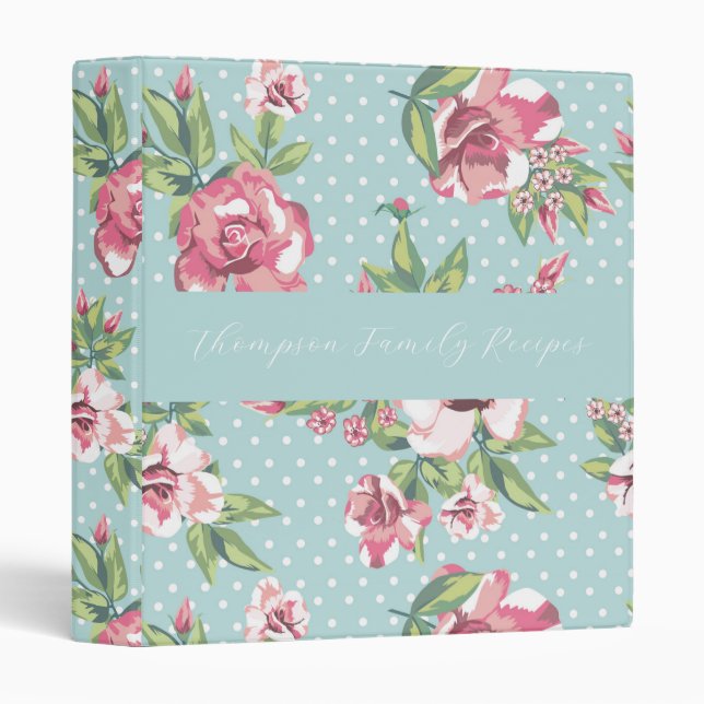 Pretty minimalist retro pattern floral recipes 3 ring binder (Front/Spine)