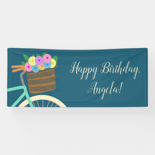 Pretty Mint and Teal Bicycle Basket with Flowers Banner