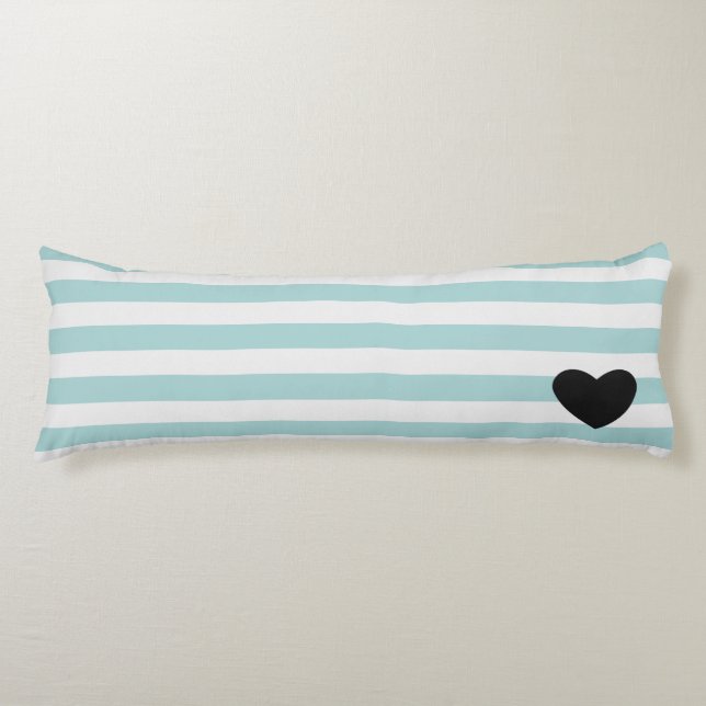 Pretty Mint and White Stripes Heart Body Pillow (Front)
