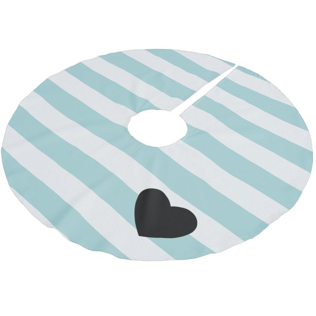 Pretty Mint and White Stripes Heart Brushed Polyester Tree Skirt (Angled)