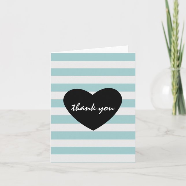 Pretty Mint and White Stripes Thank You Heart Card (Front)