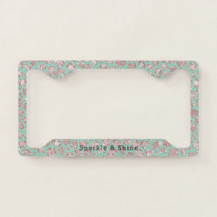 Pretty Mint Blush Glitzy Glitter Sparkle Leopard License Plate Frame