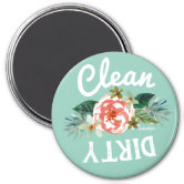 Pretty Aqua Floral CLEAN DIRTY Dishwasher Magnet