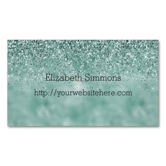 Pretty Mint Glam Glitz Glitter Business Card Magnet (Front)