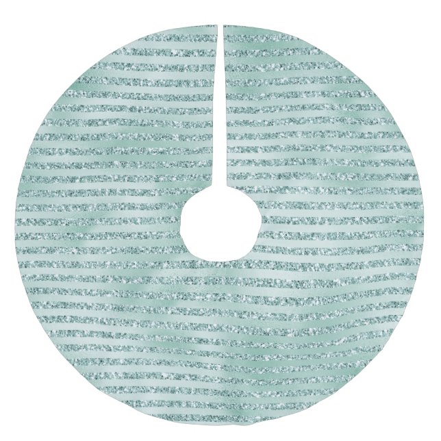 Pretty Mint Glitter Stripes       Brushed Polyester Tree Skirt (Front)