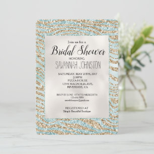 Pretty Mint Glitzy Sparkle Gold Zebra Glitter Invitation