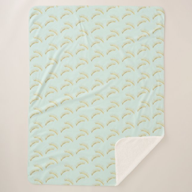 Pretty Mint Gold Eyelashes Birthday Sherpa Blanket (Front)