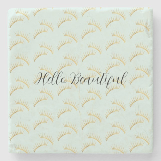 Pretty Mint Gold Eyelashes Birthday Stone Coaster (Front)