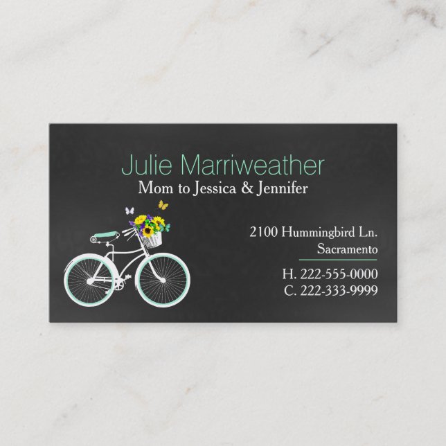 Pretty Mint Green Bicycle Custom Mommy Card (Front)